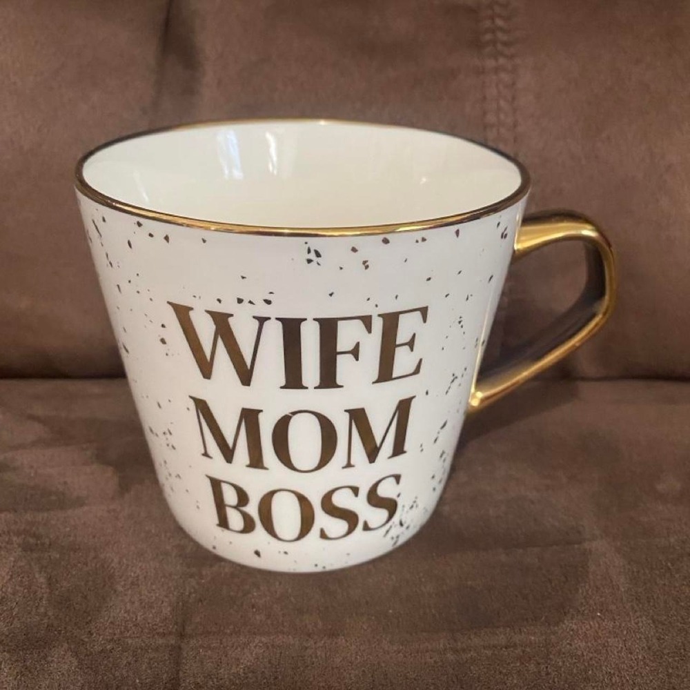 Thalia Sodi Wife Mom Boss Porcelain Coffee Mug White Gold Speckled